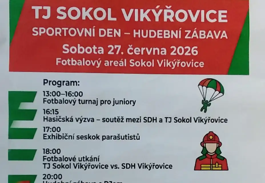 SPORTOVNÍ DEN - HUDEBNÍ ZÁBAVA - TJ SOKOL VIKÝŘOVICE