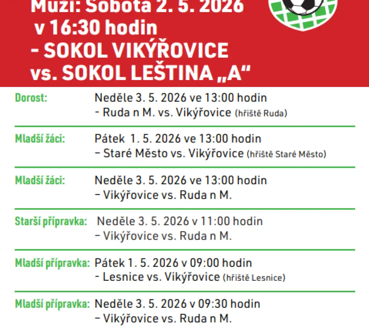 SOKOL VIKÝŘOVICE vs. SOKOL LEŠTINA "A"